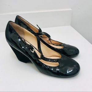 Franco Sarto patent leather wedges